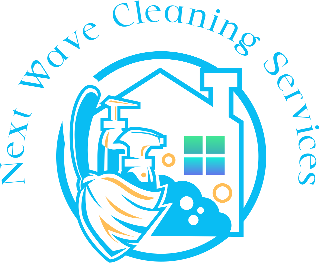 Next Wave Cleaning Services logo in white for clean and minimalist branding, used for San Diego home cleaning services