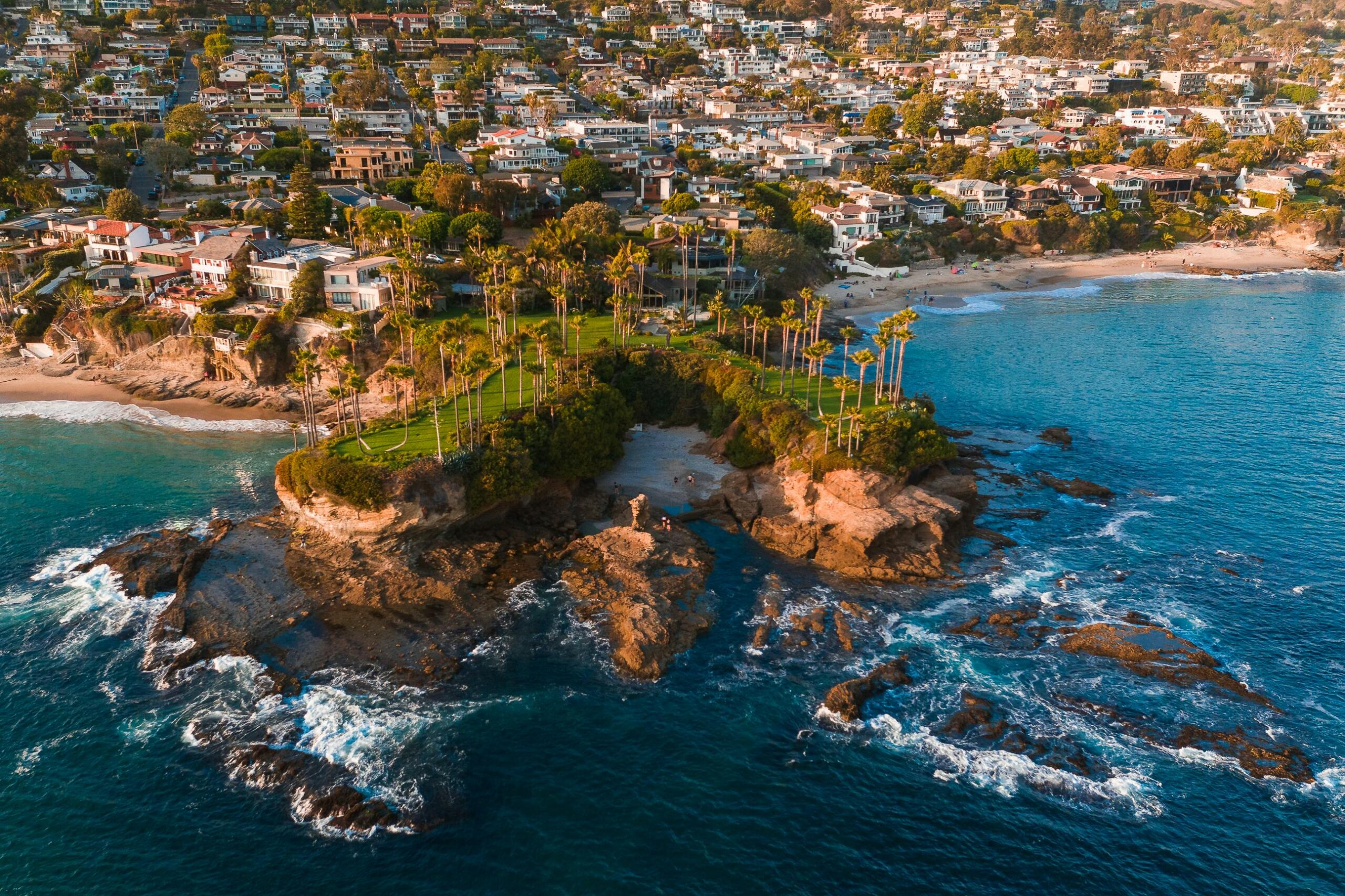 Scenic aerial view of Laguna Beach in Orange County, highlighting the areas served by Next Wave Cleaning Services